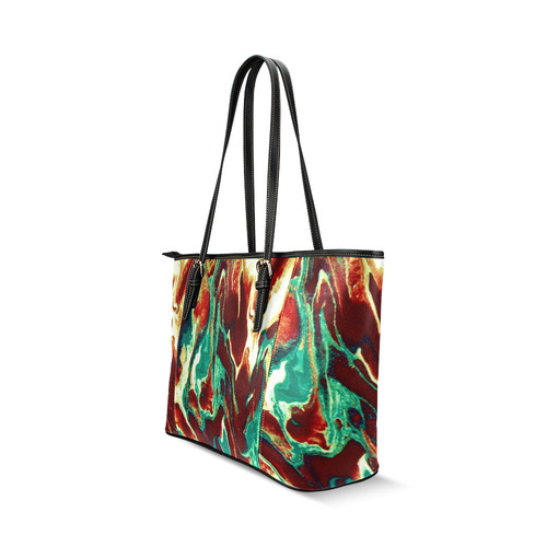 Gold Green Brown Marbling Leather Tote Bag/Small (Model 1640)