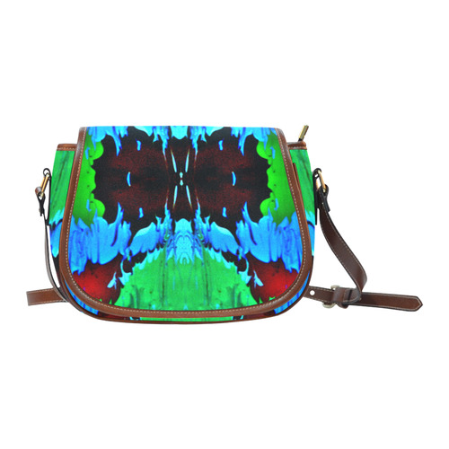 Abstract Green Brown, Blue Red Marbling Saddle Bag/Large (Model 1649)