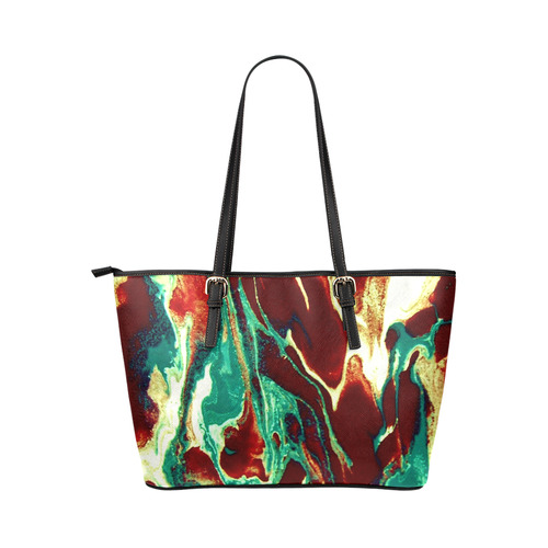 Gold Green Brown Marbling Leather Tote Bag/Large (Model 1651)