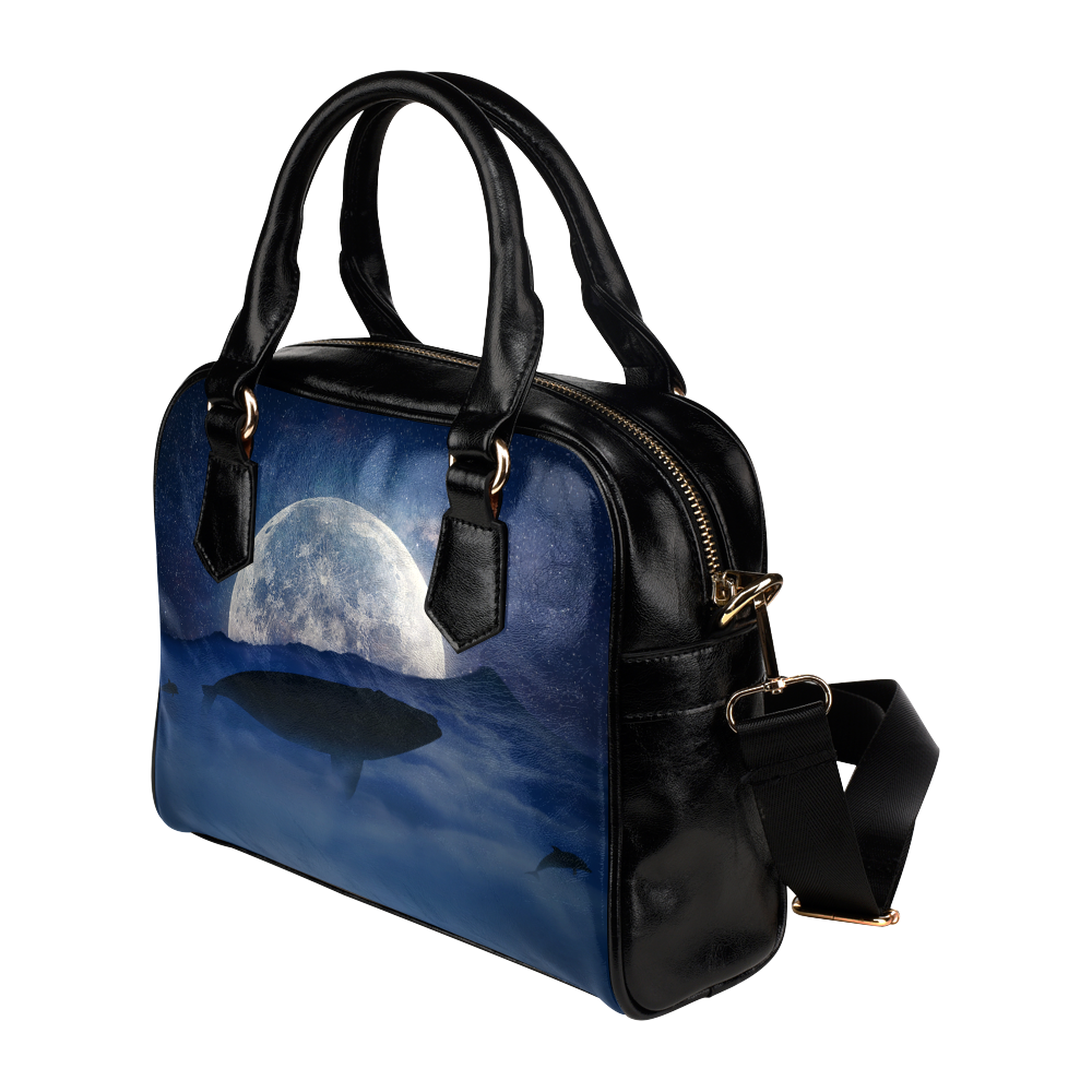 Silhouette of a whale flying above the clouds into Shoulder Handbag (Model 1634)