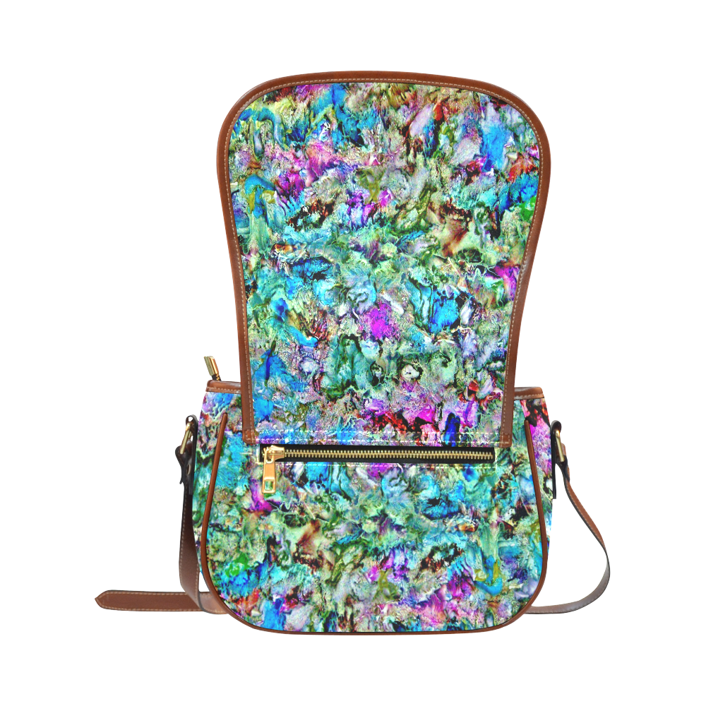 Colorful Flower Marbling Saddle Bag/Large (Model 1649)
