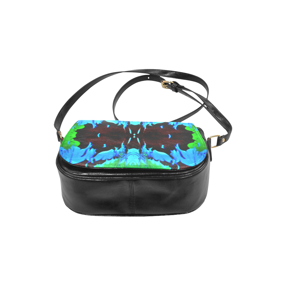 Abstract Green Brown, Blue Red Marbling Classic Saddle Bag/Small (Model 1648)