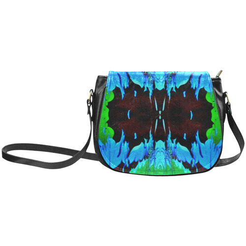 Abstract Green Brown, Blue Red Marbling Classic Saddle Bag/Small (Model 1648)