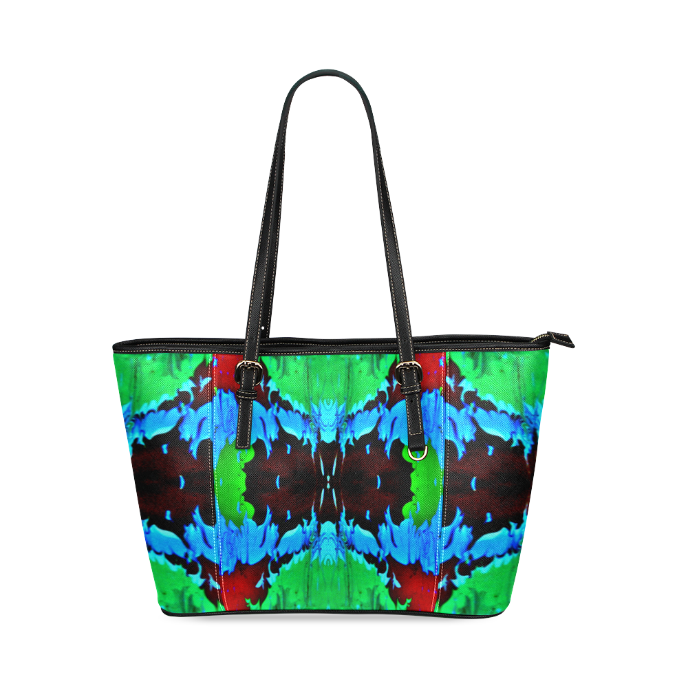 Abstract Green Brown, Blue Red Marbling Leather Tote Bag/Small (Model 1640)