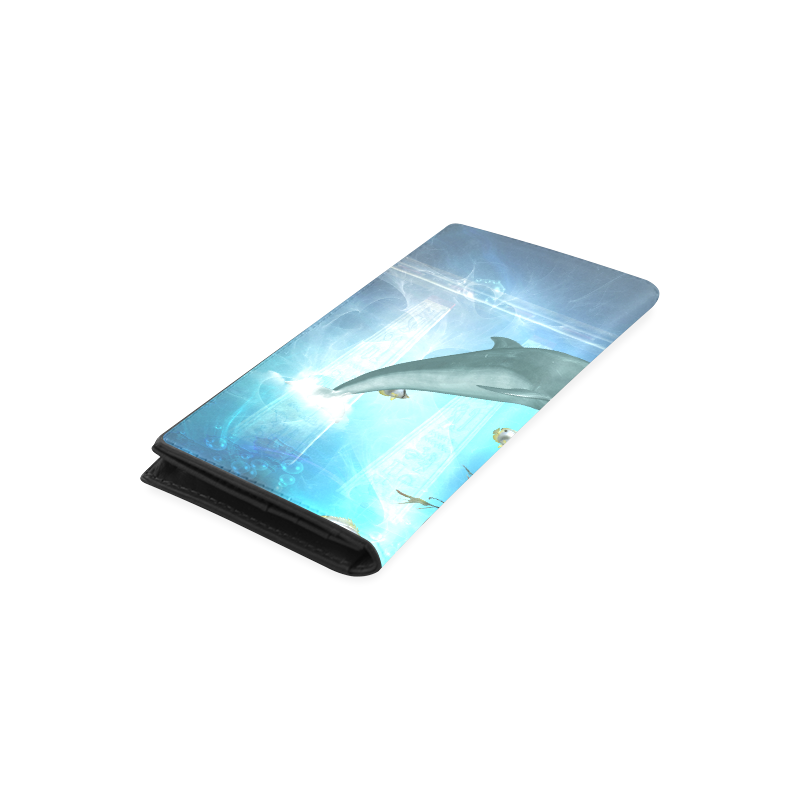 Underwater, dolphin with mermaid Women's Leather Wallet (Model 1611)