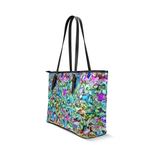 Colorful Flower Marbling Leather Tote Bag/Small (Model 1640)