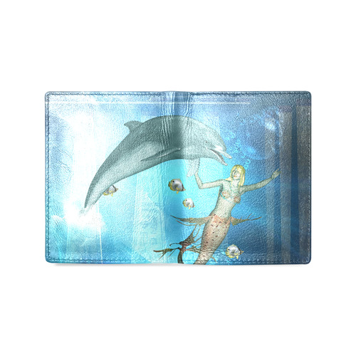 Underwater, dolphin with mermaid Men's Leather Wallet (Model 1612)