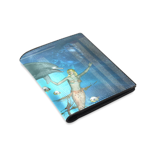 Underwater, dolphin with mermaid Men's Leather Wallet (Model 1612)
