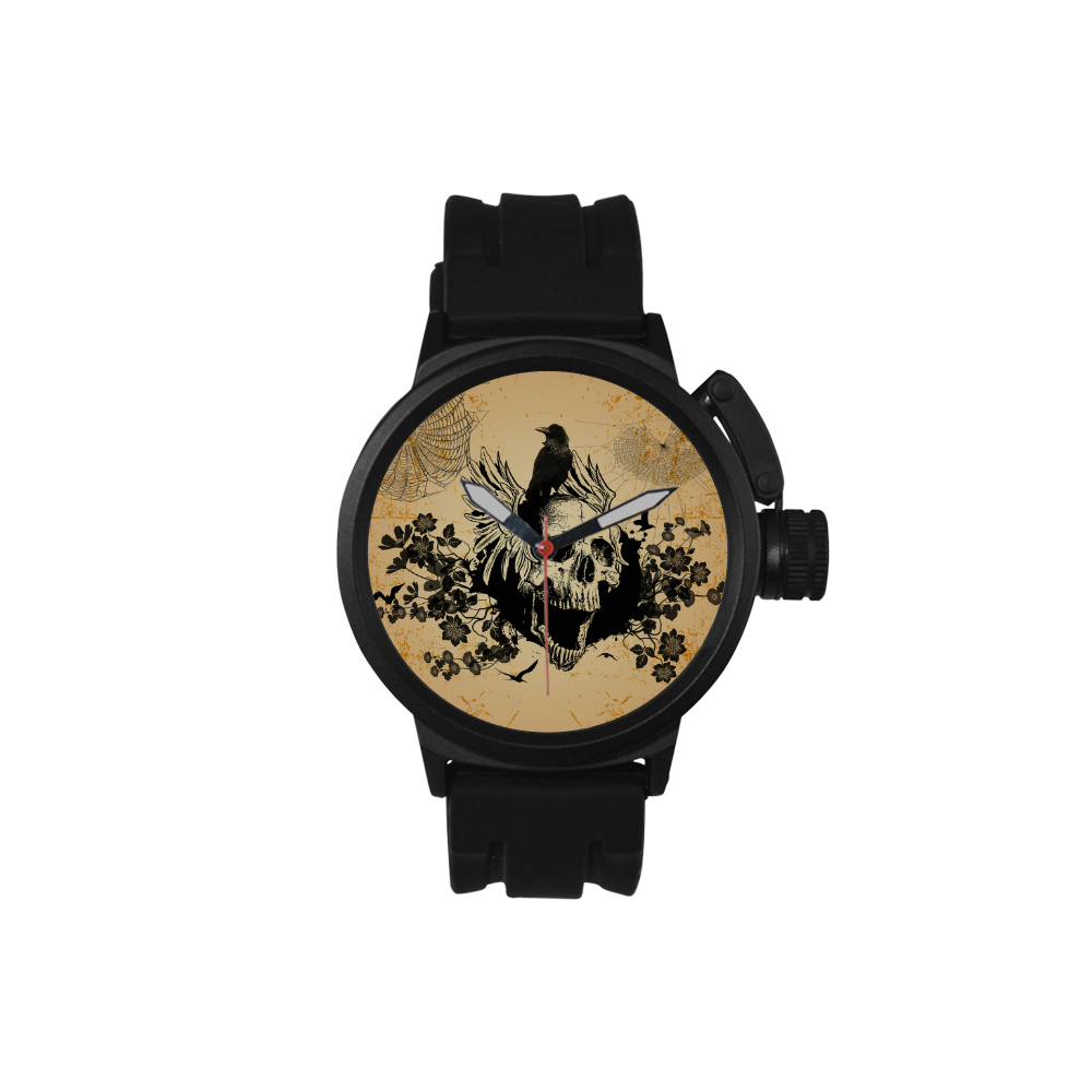 Awesome skull with crow Men's Sports Watch(Model 309)