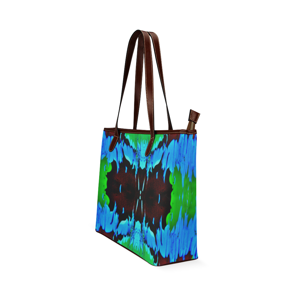 Abstract Green Brown, Blue Red Marbling Shoulder Tote Bag (Model 1646)