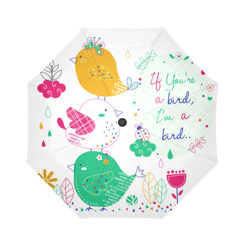 Cute Funny Birds Ladybug Flowers Floral Auto-Foldable Umbrella (Model U04)