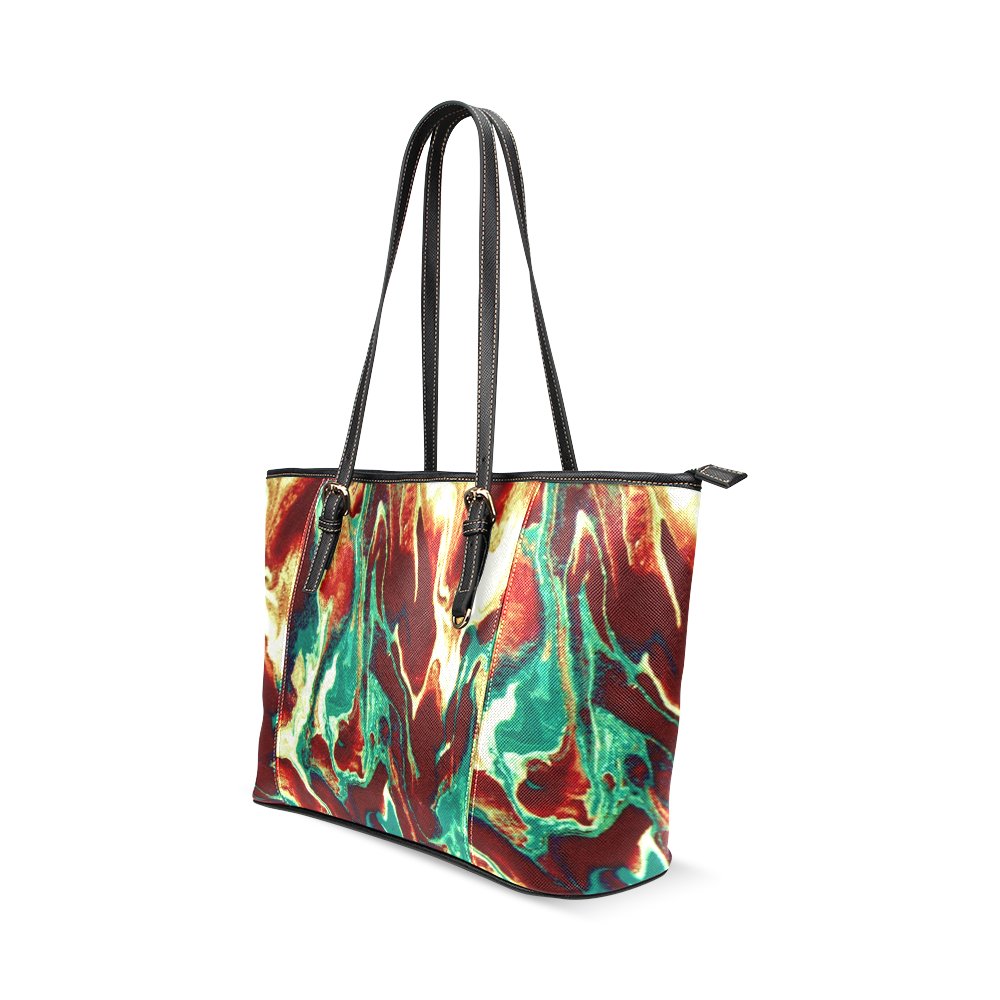 Gold Green Brown Marbling Leather Tote Bag/Small (Model 1640)