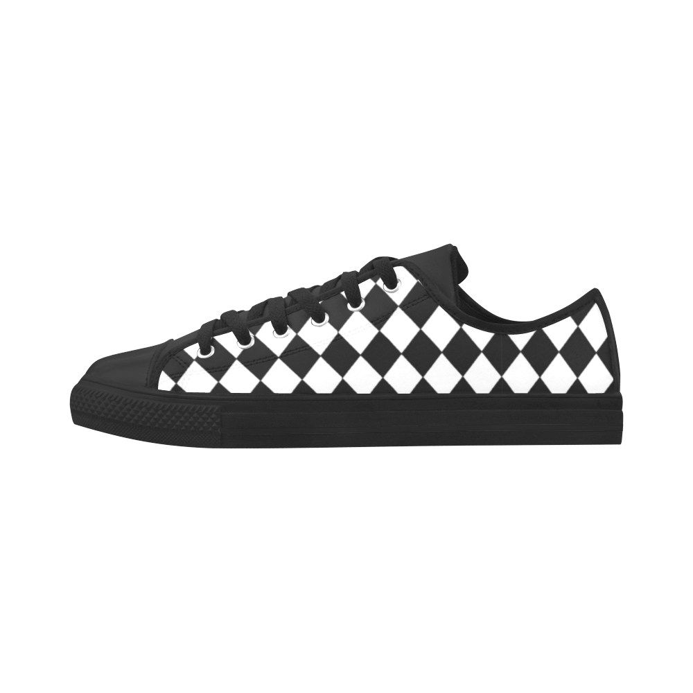 Diamond Check Black And White Aquila Microfiber Leather Women's Shoes/Large Size (Model 031)
