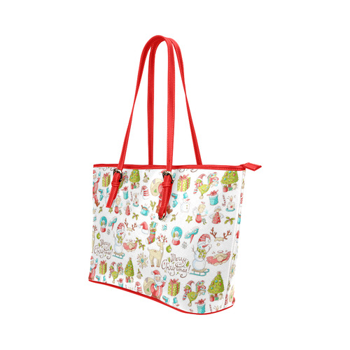 christmas doodles Leather Tote Bag/Small (Model 1651)