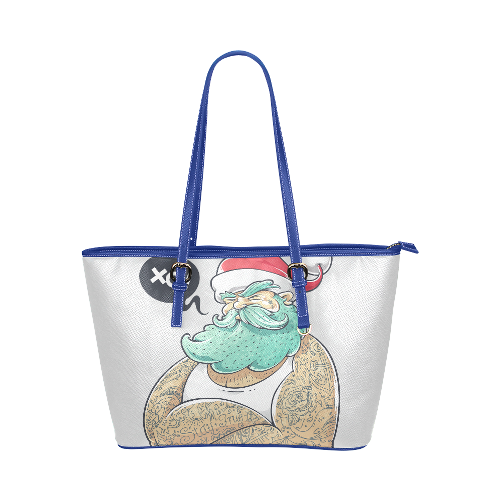 Hipster Santa Claus, Christmas Leather Tote Bag/Large (Model 1651)