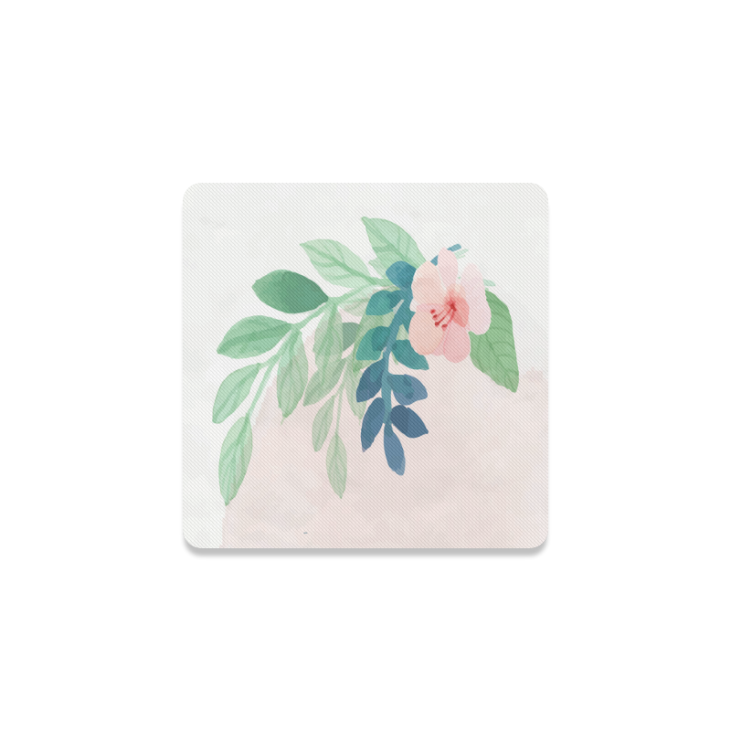 Pink Flower Windy Day Watercolor Square Coaster