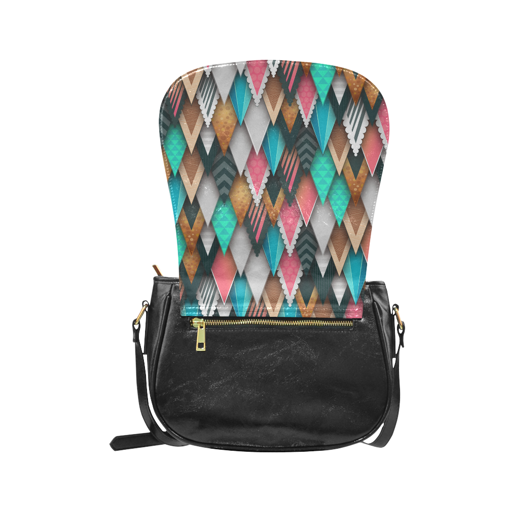 Crazy Abstract Design Classic Saddle Bag/Large (Model 1648)