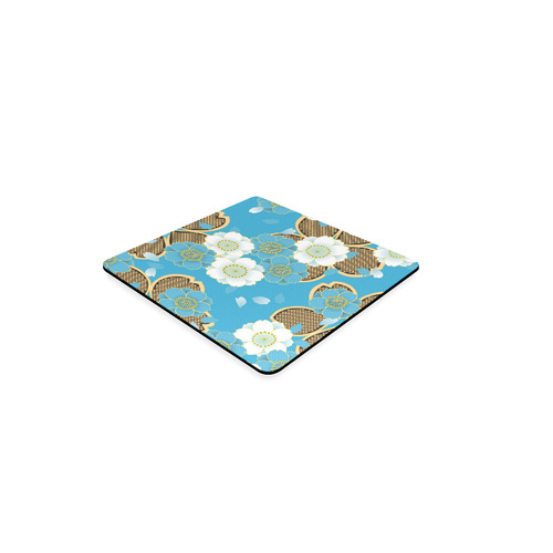 Blue Gold Japanese Kimono Pattern Square Coaster