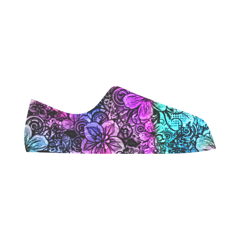 Purple N Teal Flowers Aquila Microfiber Leather Women's Shoes/Large Size (Model 031)