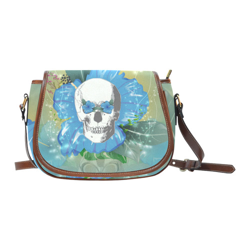 Funny skull with blue flowers Saddle Bag/Small (Model 1649) Full Customization