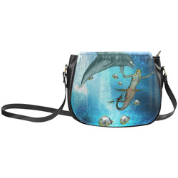 Underwater, dolphin with mermaid Classic Saddle Bag/Large (Model 1648)