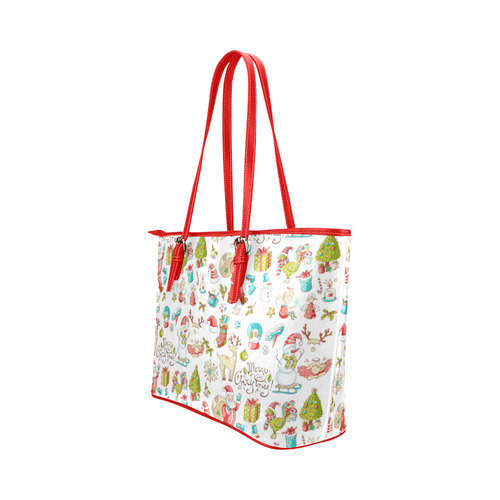 christmas doodles Leather Tote Bag/Small (Model 1651)