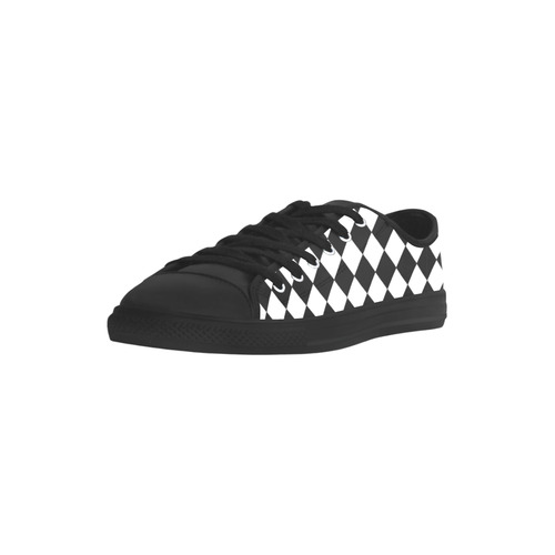 Diamond Check Black And White Aquila Microfiber Leather Women's Shoes/Large Size (Model 031)