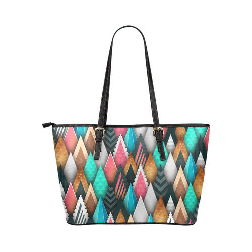 Crazy Abstract Design Leather Tote Bag/Large (Model 1651)