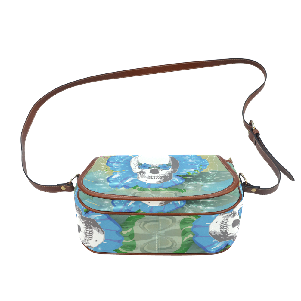 Funny skull with blue flowers Saddle Bag/Small (Model 1649) Full Customization