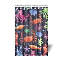 Sea Life Octopus Crab Sea Horse Shower Curtain 48"x72"