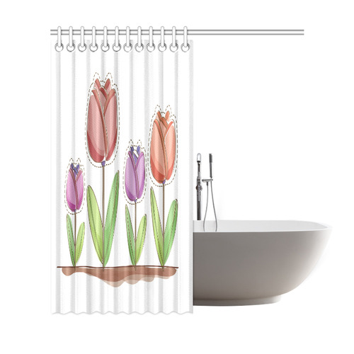 Beautiful Modern Tulip Field Floral Shower Curtain 69"x72"