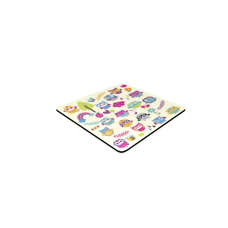 Cute Funny Colorful Owls Butterfly Ladybug Square Coaster
