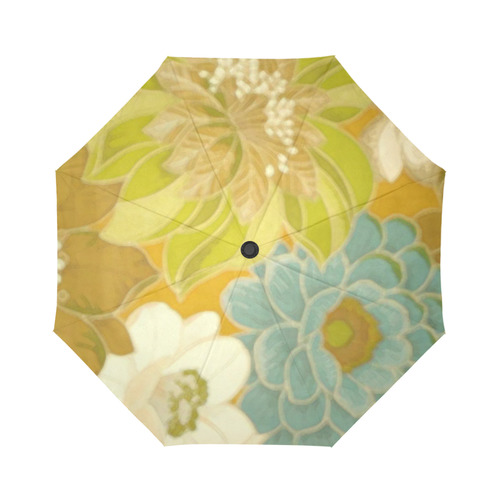 Vintage Turquoise Green Floral Wallpaper Auto-Foldable Umbrella (Model U04)