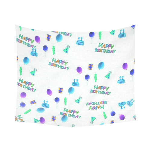 happy Birthday, white Cotton Linen Wall Tapestry 60"x 51"