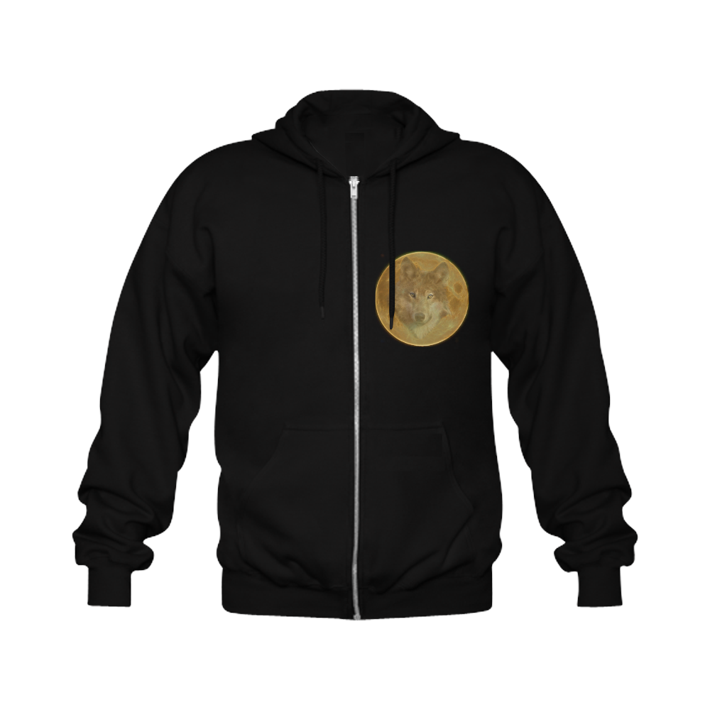 The Wolf in the Moon Gildan Full Zip Hooded Sweatshirt (Model H02)