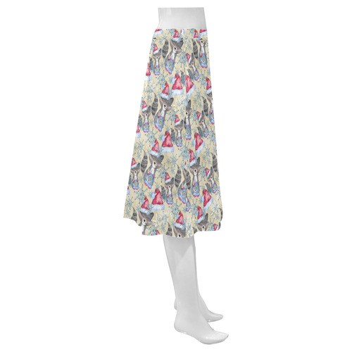 Cute christmas santa racoon Mnemosyne Women's Crepe Skirt (Model D16)