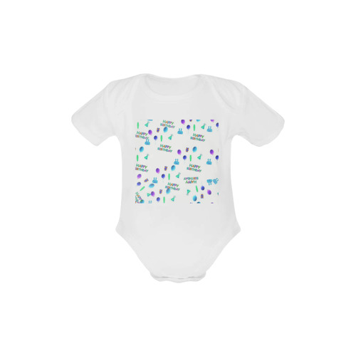 happy Birthday, white Baby Powder Organic Short Sleeve One Piece (Model T28)