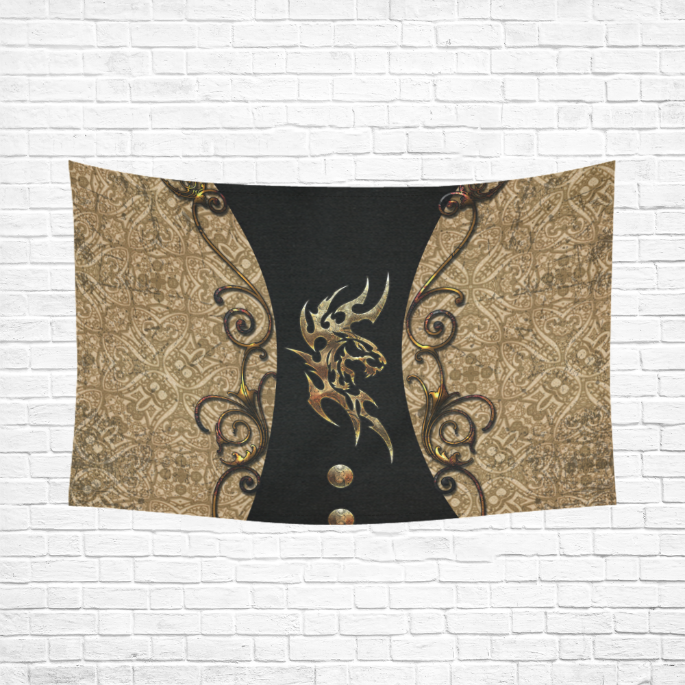 The tiger, tribal Cotton Linen Wall Tapestry 90"x 60"