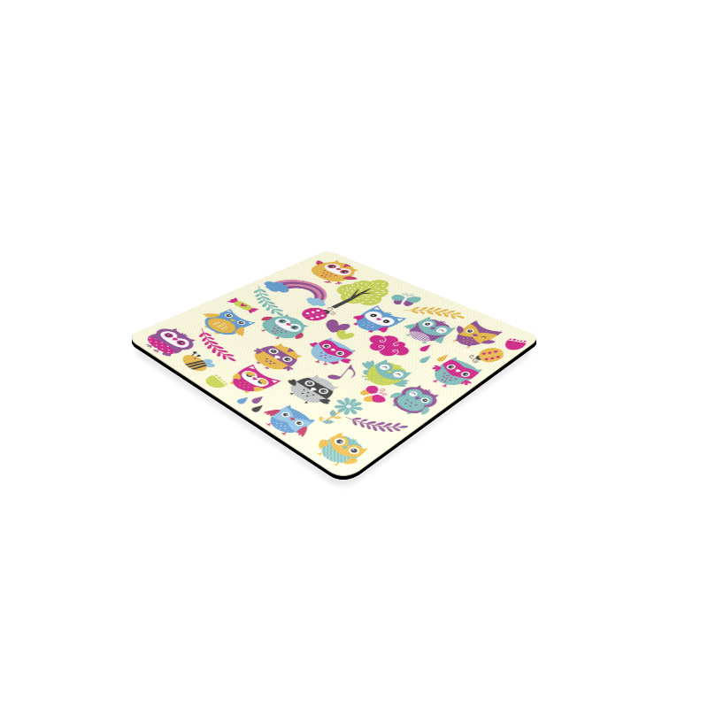 Cute Funny Colorful Owls Butterfly Ladybug Square Coaster