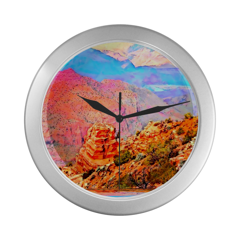 Grand Canyon by Nico Bielow Silver Color Wall Clock