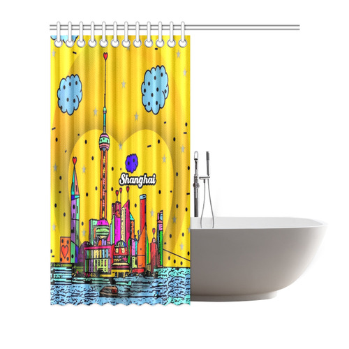 Shanghai / 上海 Popart by Nico Bielow Shower Curtain 72"x72"