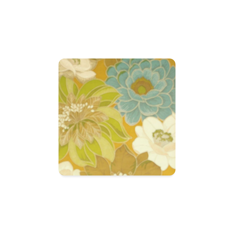 Vintage Turquoise Green Floral Wallpaper Square Coaster