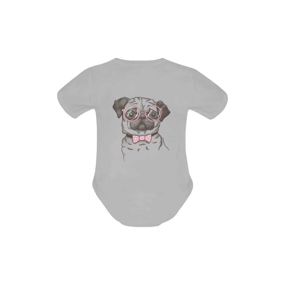 pug in glasses Baby Powder Organic Short Sleeve One Piece (Model T28)