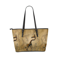 Little frightened giraffe Leather Tote Bag/Large (Model 1640)