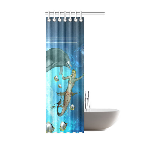 Underwater, dolphin with mermaid Shower Curtain 36"x72"