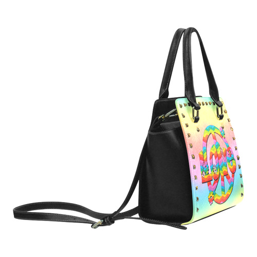 Colorful Love and Peace Background Rivet Shoulder Handbag (Model 1645)