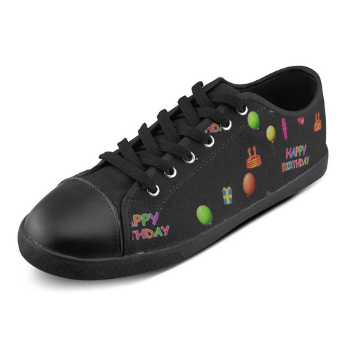 happy birthday, black Canvas Shoes for Women/Large Size (Model 016)