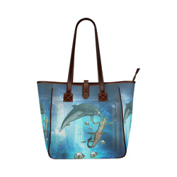 Underwater, dolphin with mermaid Classic Tote Bag (Model 1644)