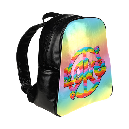 Colorful Love and Peace Background Multi-Pockets Backpack (Model 1636)