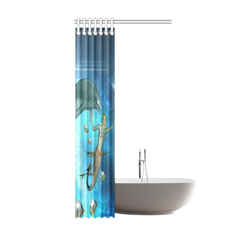 Underwater, dolphin with mermaid Shower Curtain 36"x72"